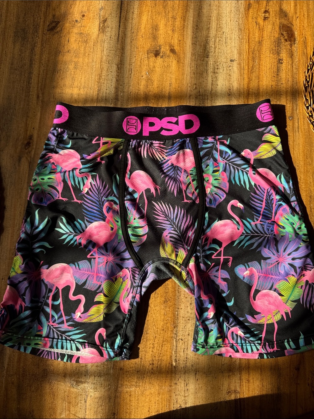 PSD Black Boxer Briefs with Pink Flamingo & Tropical Print